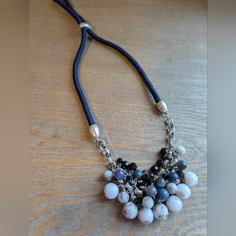Adornable.U Multi Bead Corded and Silver Toned Necklace